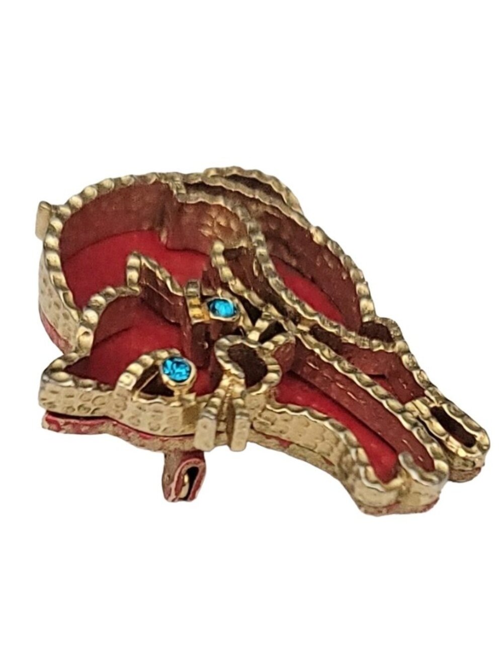 Coro Gold Tone Red Enamel Blue Rhinestone Modernist Cat Brooch Pin, Signed - Picture 3 of 10